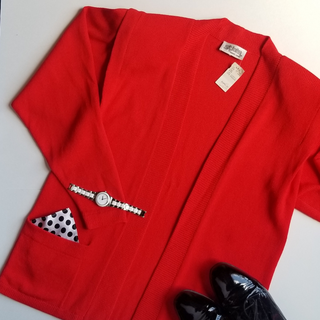 Vintage St. John By Marie Gray Knit Red Cardigan